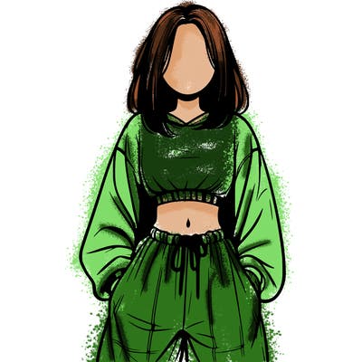 realistic girl faceless with baggy pants and a crop top