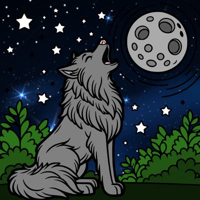 a wolf howling at the moon