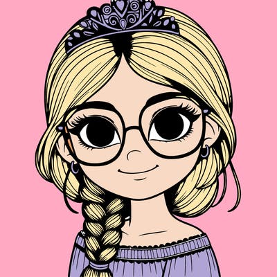 a girl with one braid and glasses who is a princess realistic