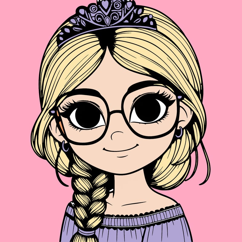 a girl with one braid and glasses who is a princess realistic