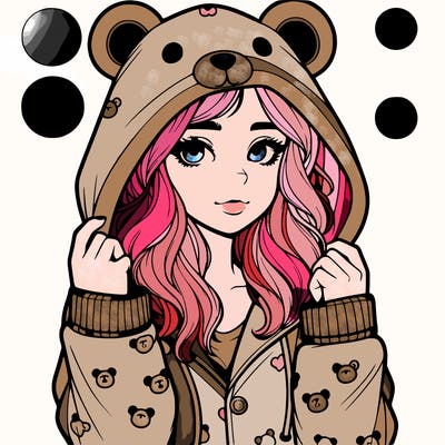 realistic girl in a animal pjs hoodie