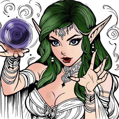 realistic scary beautiful elf sorceress casting spell