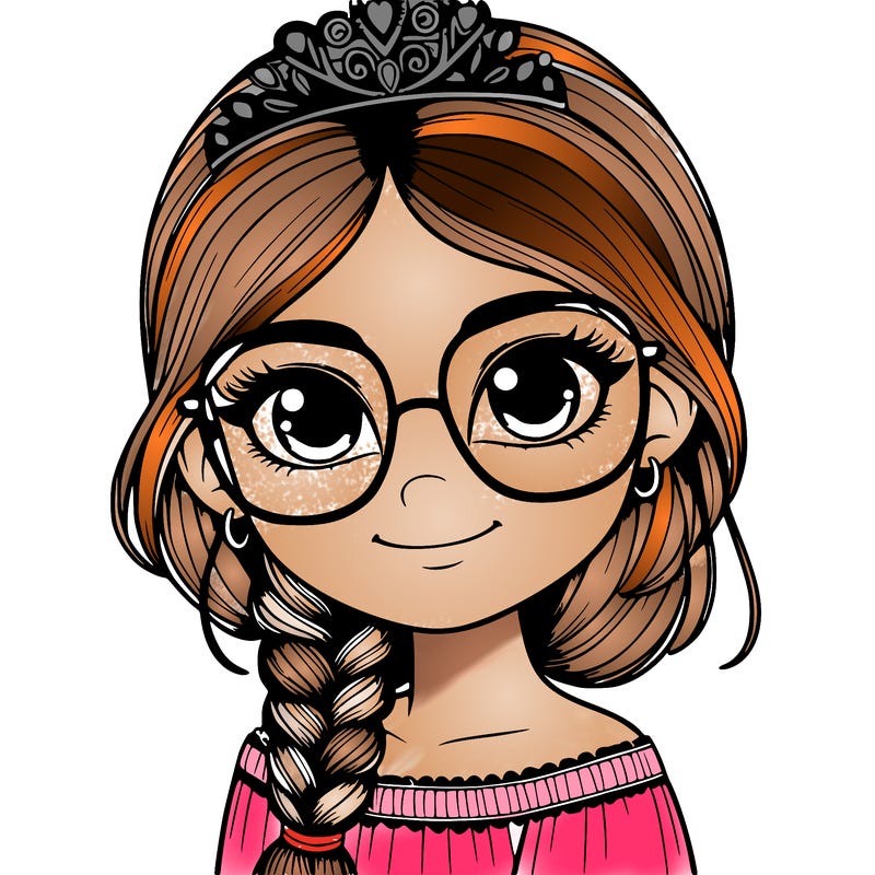 a girl with one braid and glasses who is a princess realistic