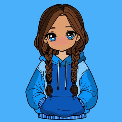 a realistic girl with a oversized hoodie and she has braids