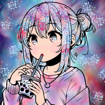 manga character drinking boba