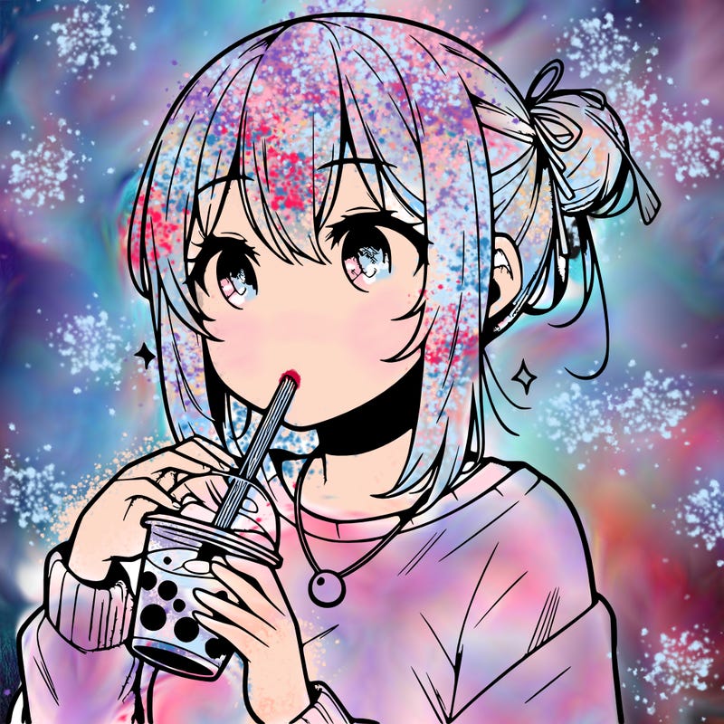 manga character drinking boba