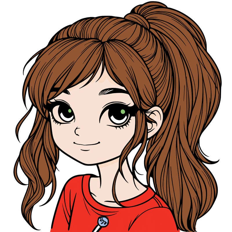 realistic girl with ponytail
