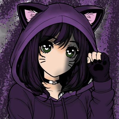 realistic girl in hoodie with cat ears and cat paw gloves
