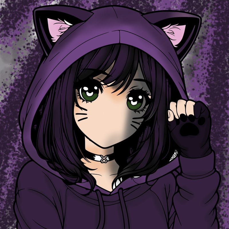 realistic girl in hoodie with cat ears and cat paw gloves