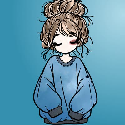 girl with baggy sweatshirt and messy bun