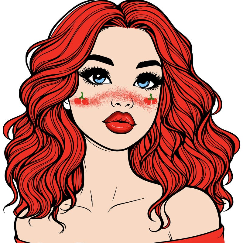 realistic girl with wavy hair and lips