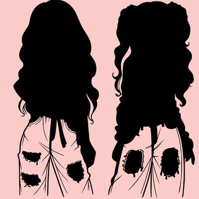 2 girls in crop tops and baggy jeans ripped