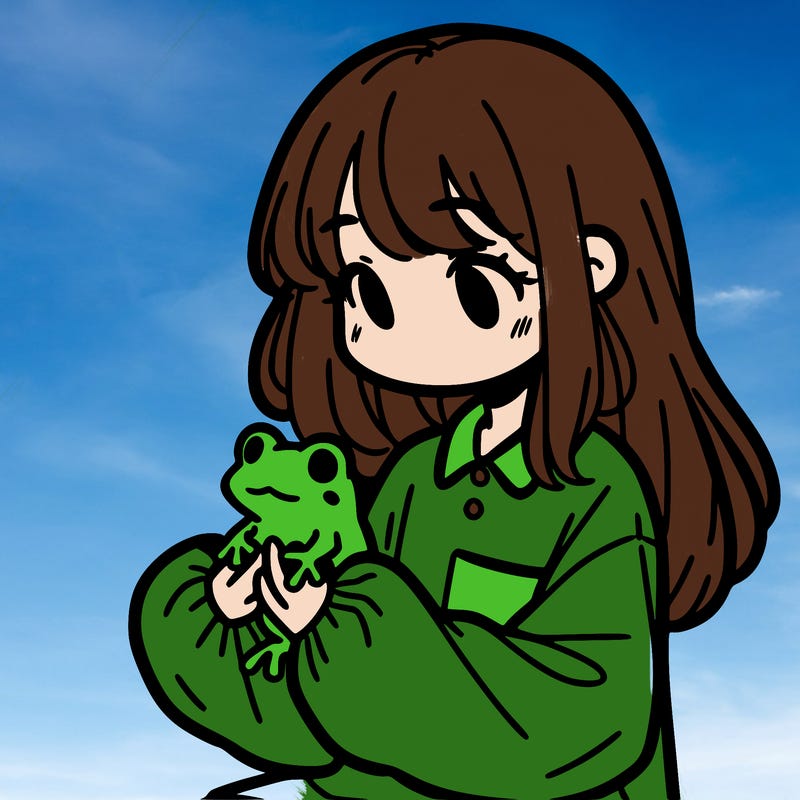 girl with long hair and a oversized shirt. and she is holding a frog