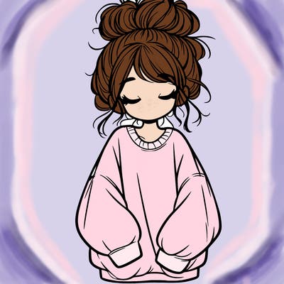 girl with baggy sweatshirt and messy bun