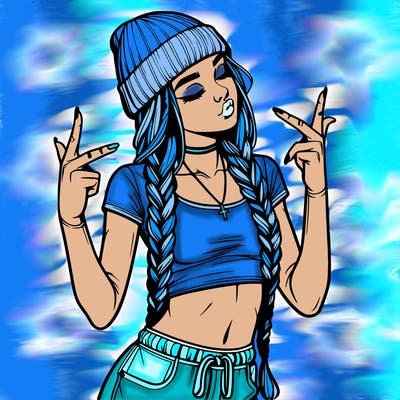 realistic teenage girl with braids and a beanie and crop top doing 🫶🏼