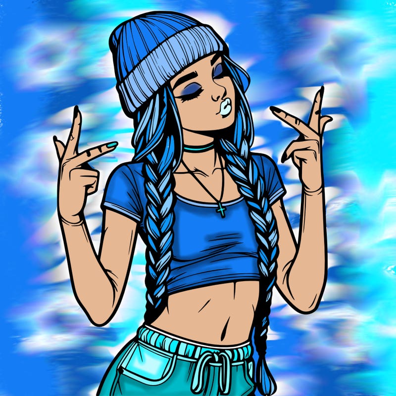 realistic teenage girl with braids and a beanie and crop top doing 🫶🏼