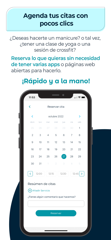 Bewe para clientes - Bewe app interface for booking beauty and wellness appointments with a calendar