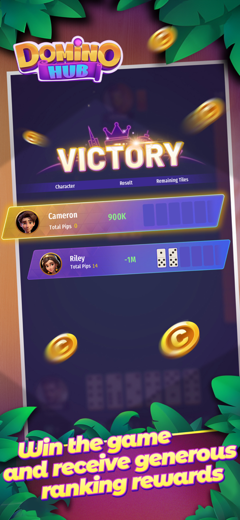 Domino Hub - Domino Hub victory screen showing match results and ranking rewards
