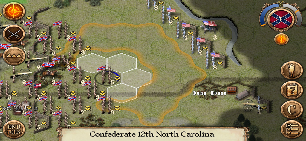 Civil War: 1865 - 『南北戦争：1865』のヘックス制戦略マップ画面。南軍の歩兵部隊が表示されている。