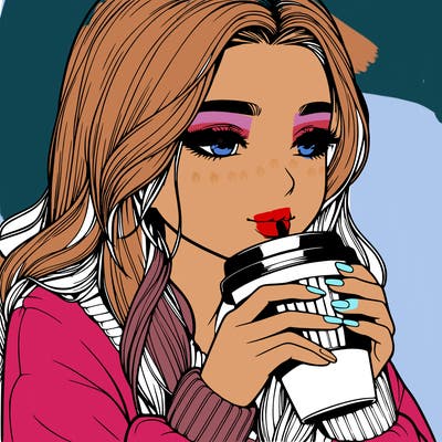 realistic girl drinking coffee