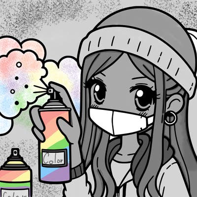 women spray, painting