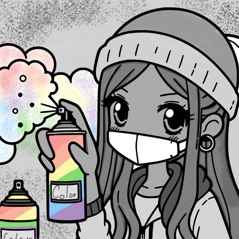 women spray, painting