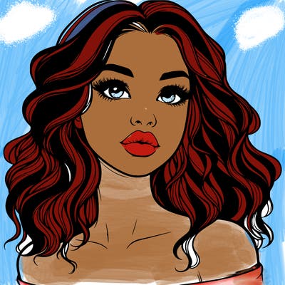 realistic girl with wavy hair and lips