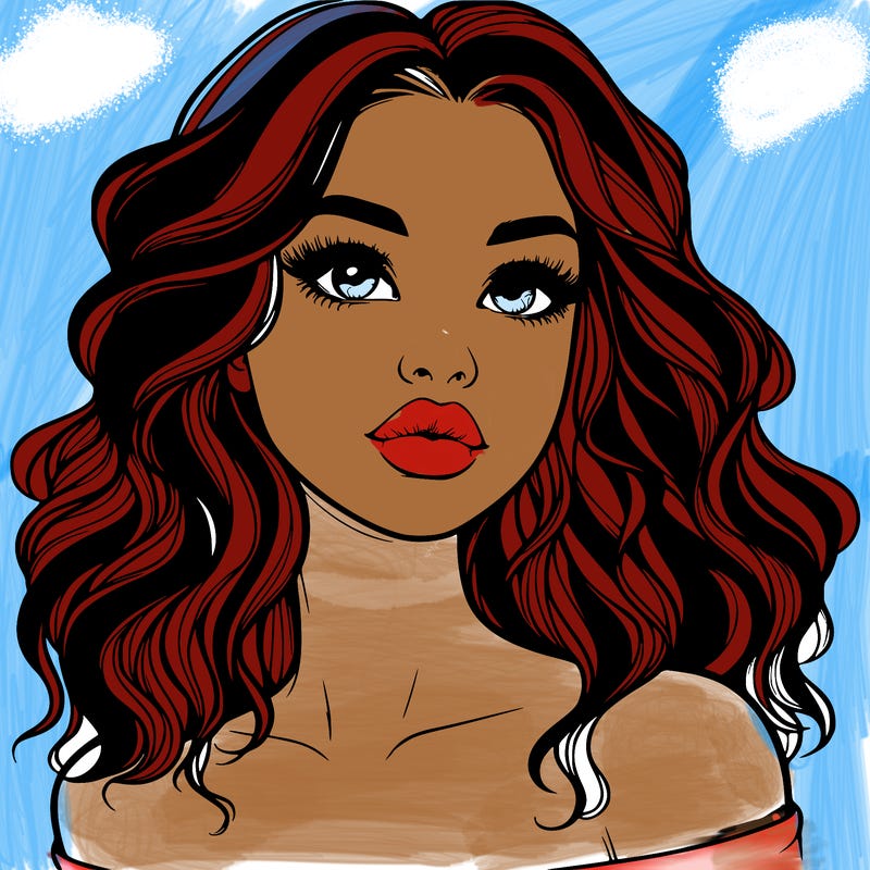 realistic girl with wavy hair and lips
