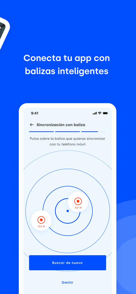 myIncidence - Interfaz de smartphone de la aplicación myIncidence que muestra el proceso de sincronización con balizas inteligentes de emergencia en carretera