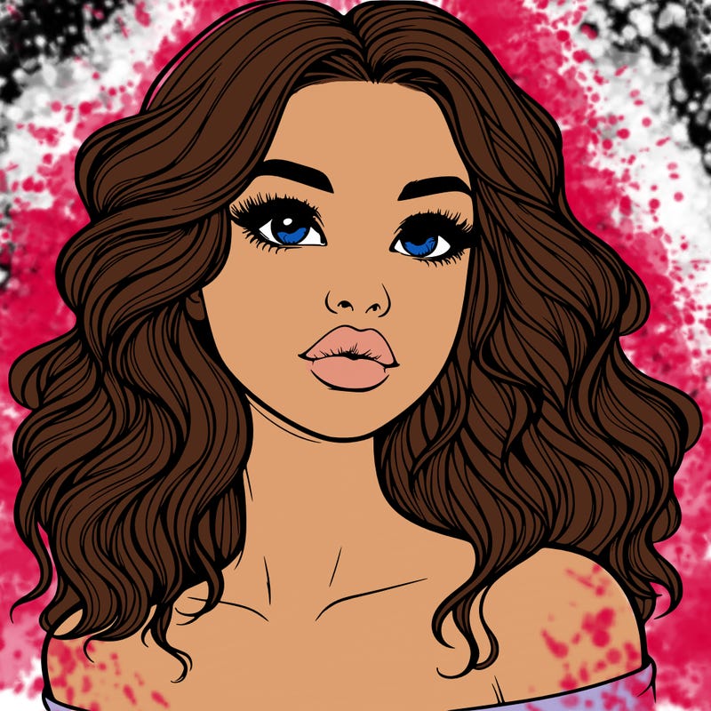 realistic girl with wavy hair and lips