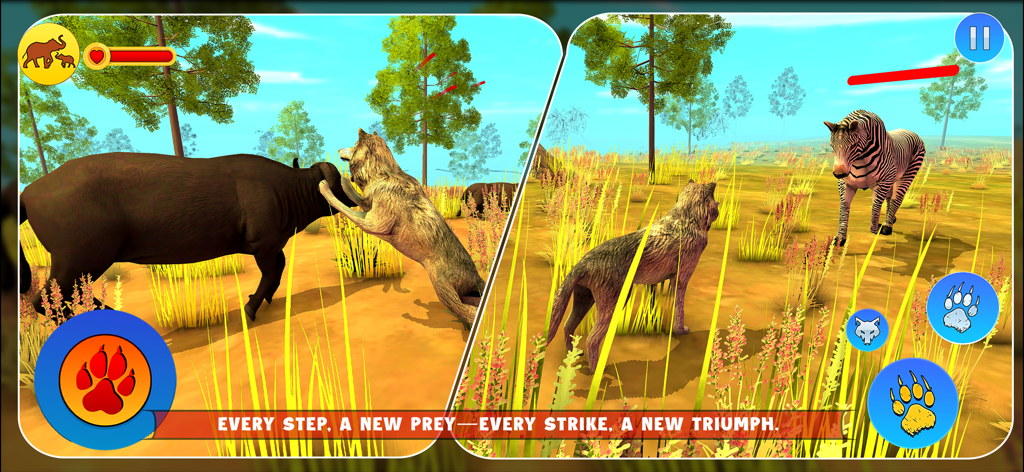 Wolf Simulator: Wild Craft RPG - 3D動物シミュレーターゲームで、バッファローとシマウマを狩るオオカミ。