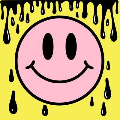 smiley face with drippy black and white background