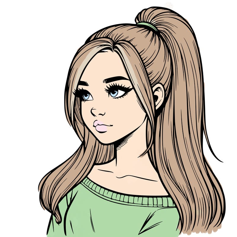 realistic girl with a high ponytail