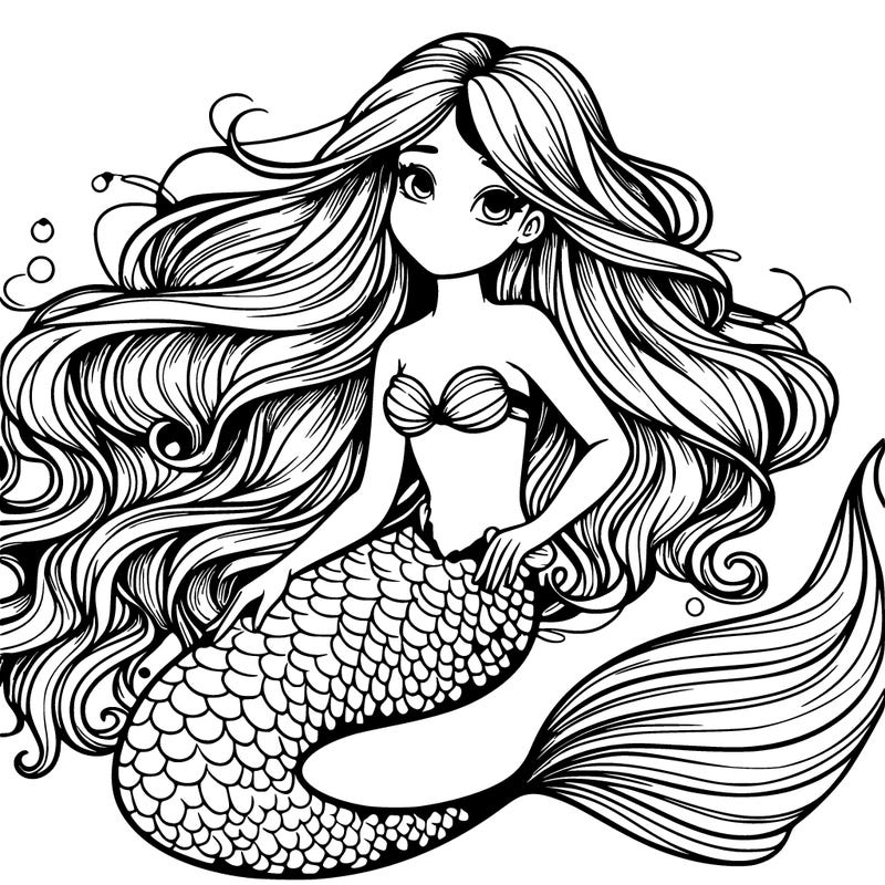 realistic mermaid with beautiful long flowy hair