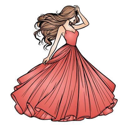 realistic woman with dress flowing in the wind