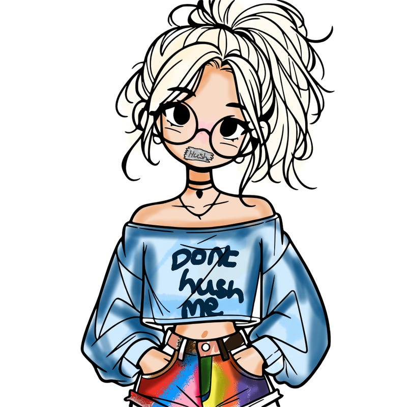 girl with a messy ponytail glasses a baggy crop top and jean shorts