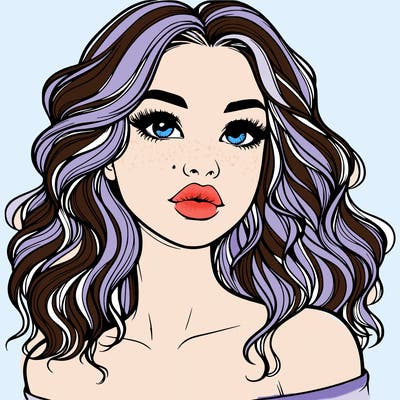 realistic girl with wavy hair and lips