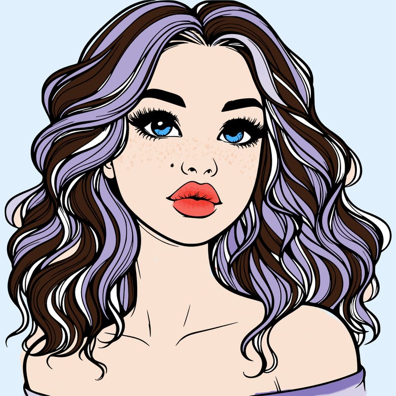 realistic girl with wavy hair and lips