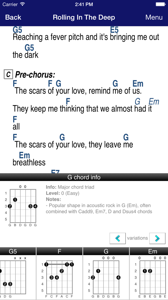 GuitarTapp PRO - Tabs & Chords - GuitarTapp PRO interface displaying song lyrics with guitar chord diagrams and finger positions