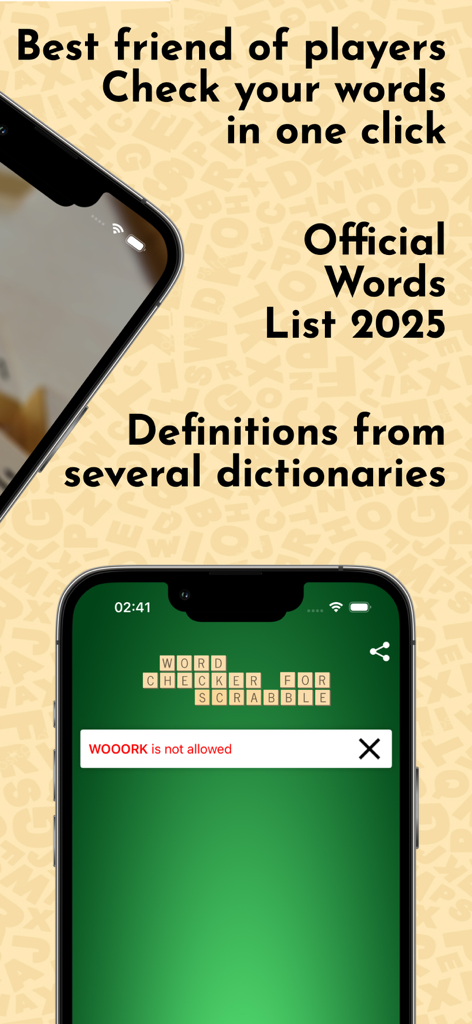 Word Checker for Scrabble app interface showing an invalid word notification