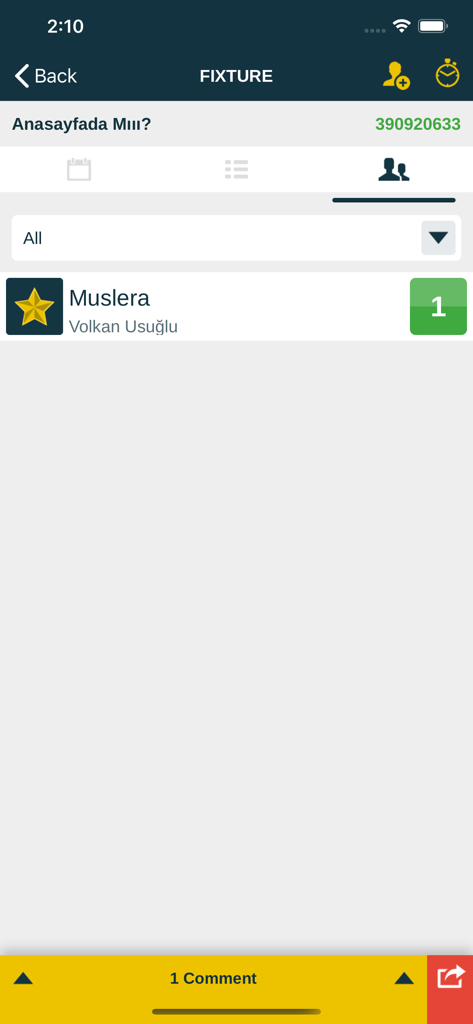 Fixture Maker - A mobile screen from the Fixture Maker app showing a list of participants for a sports tournament.