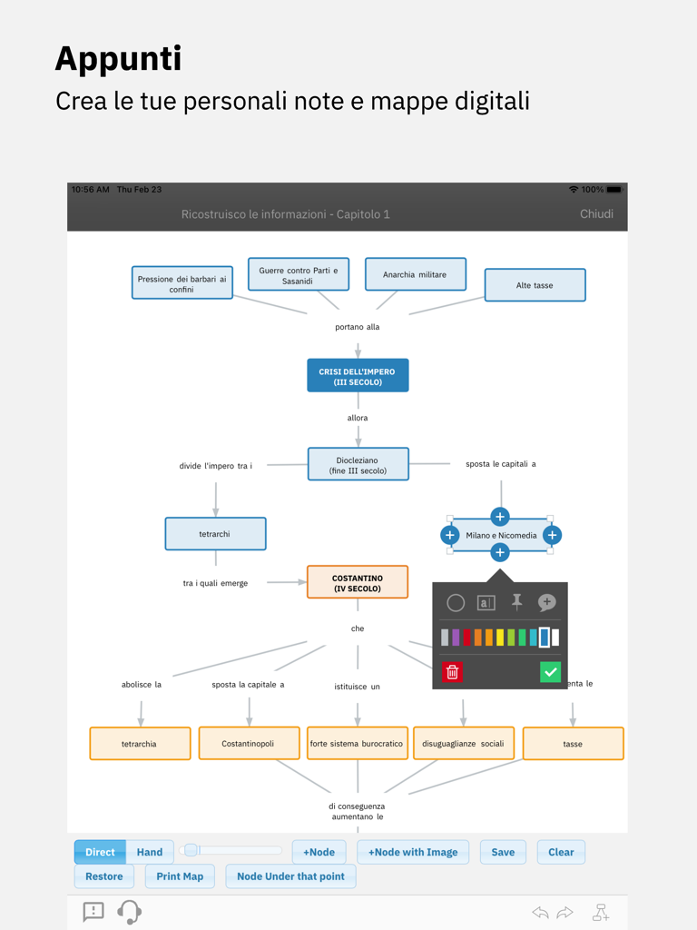 Booktab - Una interfaz de mapa mental digital en la aplicación Booktab para crear diagramas de flujo educativos y notas en iPad.