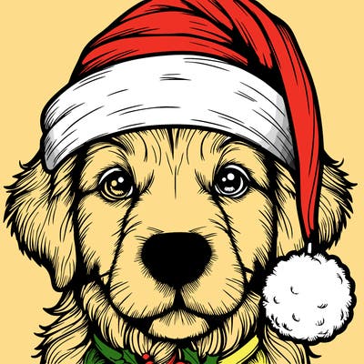 realistic dog with a christmas hat