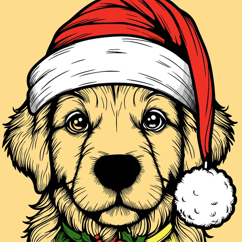 realistic dog with a christmas hat