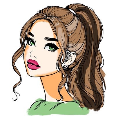 realistic girl with a ponytail on her hair and lips