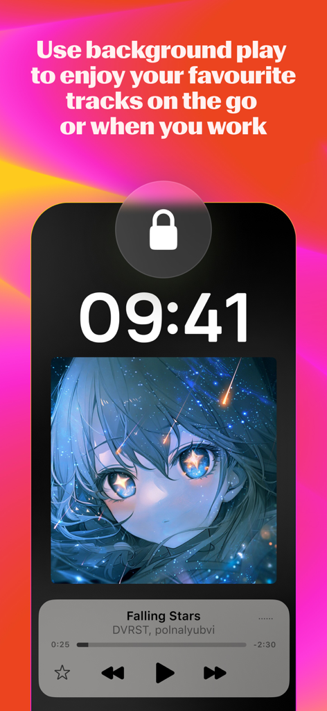 Yandex Music, books & podcasts - Interface do aplicativo Yandex Music em uma tela de bloqueio de celular mostrando controles de reprodução em segundo plano e informações da faixa