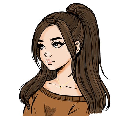 realistic girl with a high ponytail