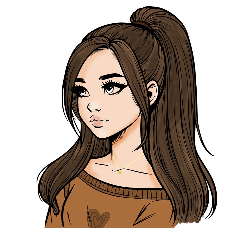 realistic girl with a high ponytail