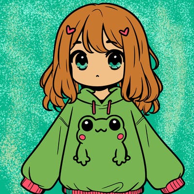 girl wearing frogging sweatshirt