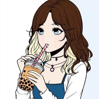 realistic girl drinking boba tea